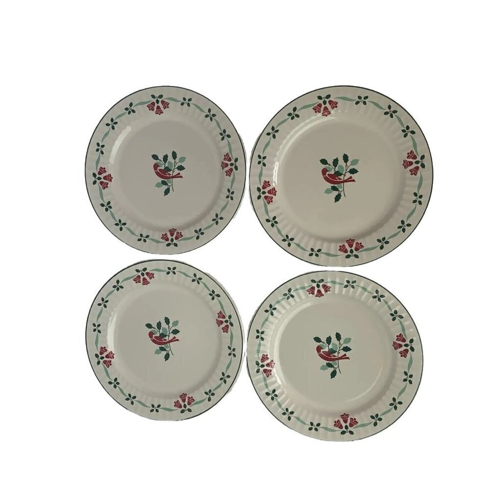 Nikko Perception Stoneware Japan 1975 Bells & Holly Dove 4 Salad Plates